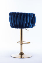 Set of 2  Bar Stools,with Chrome Footrest and Base Swivel Height Adjustable Mechanical Lifting Velvet + Golden Leg Simple Bar Stool-Navy - Grand Goldman Shop
