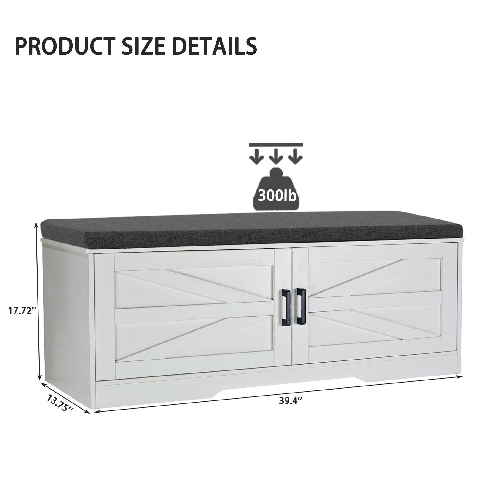 2 Tier Shoe Bench with Padded Seat, 2 Barn Doors and Adjustable Shelves, for Entryway and Living Room, White MDF - Grand Goldman Shop