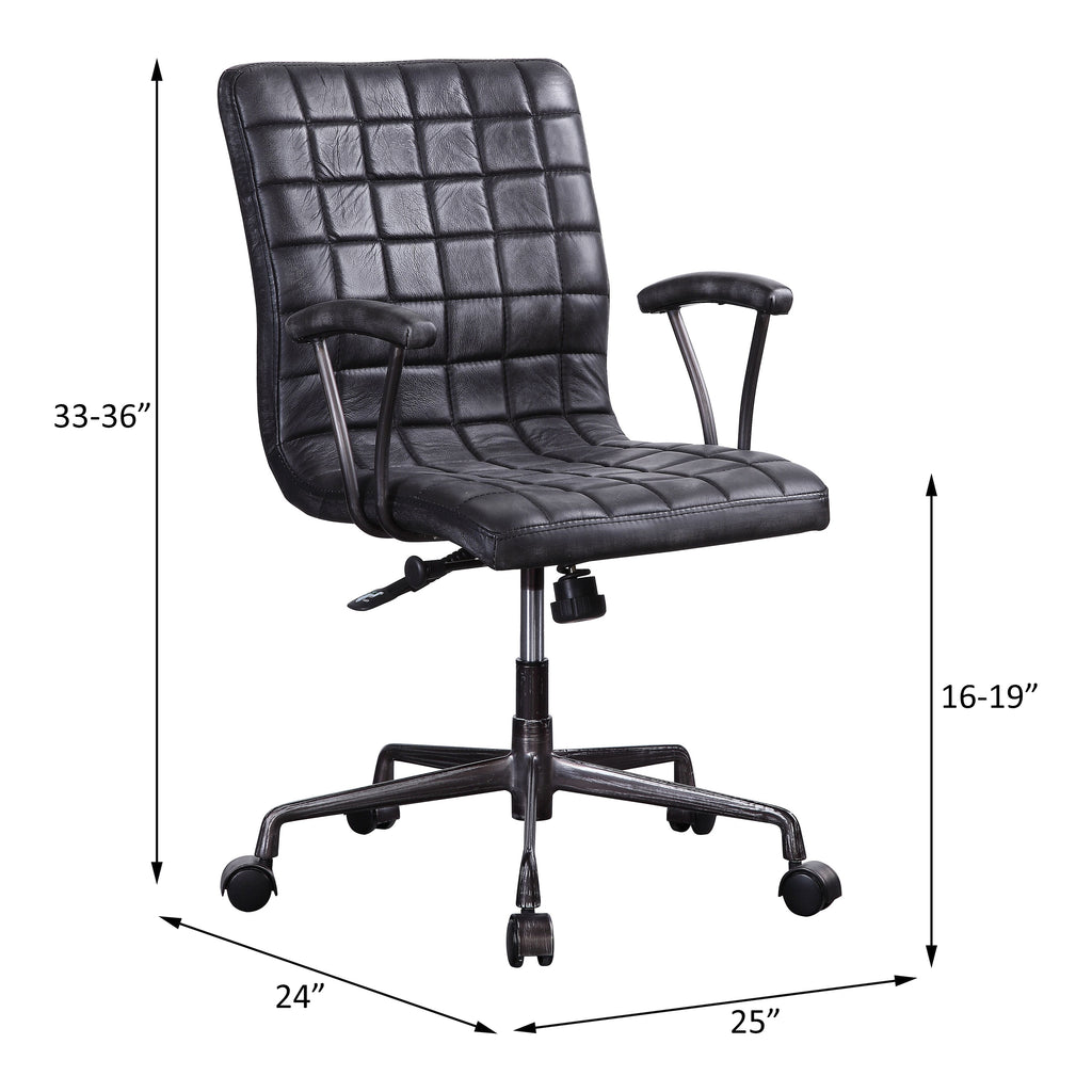 Barack Vintage Black Top Grain Leather & Aluminum Office Chair | Premium Home Decor - Grand Goldman