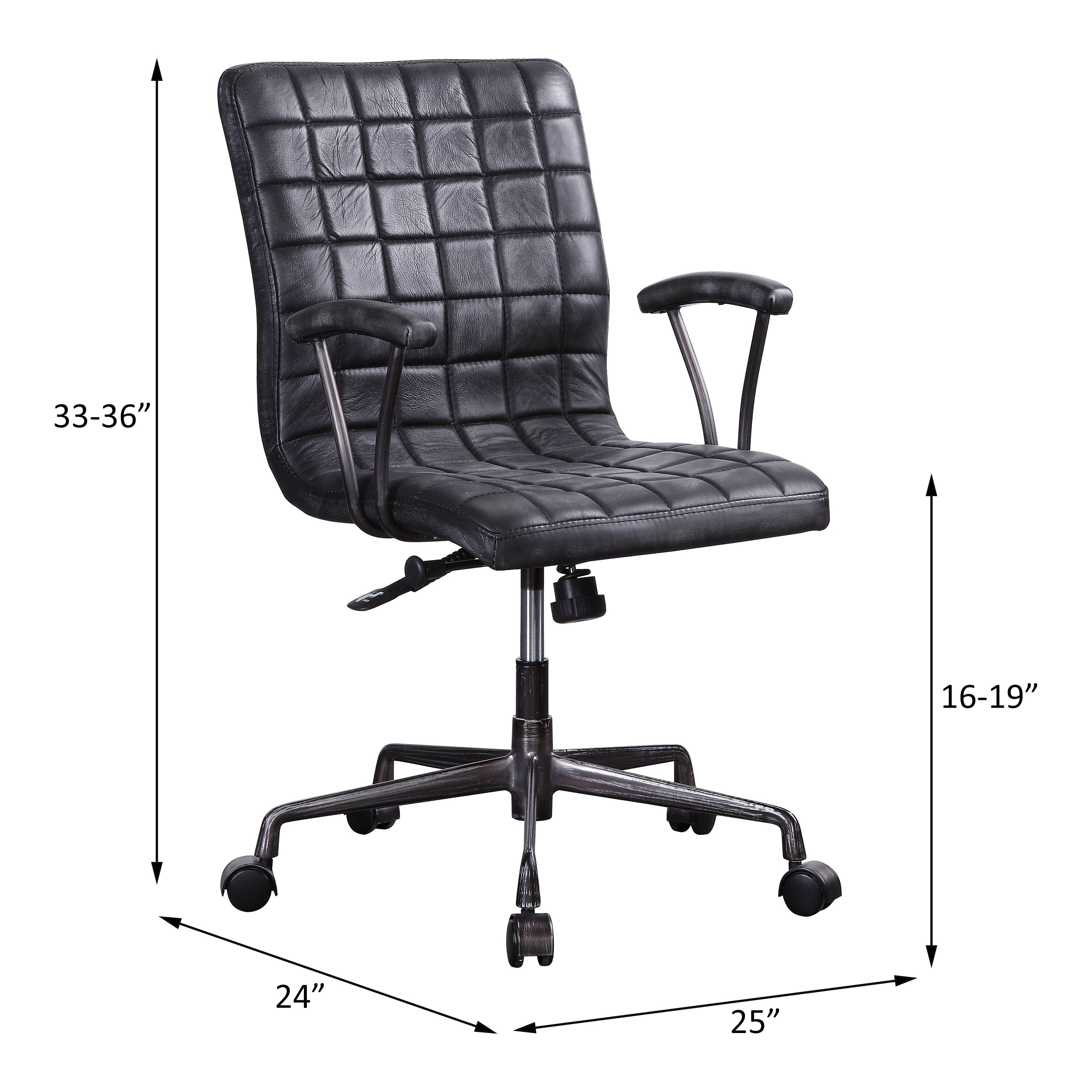 Barack Vintage Black Top Grain Leather & Aluminum Office Chair | Premium Home Decor - Grand Goldman