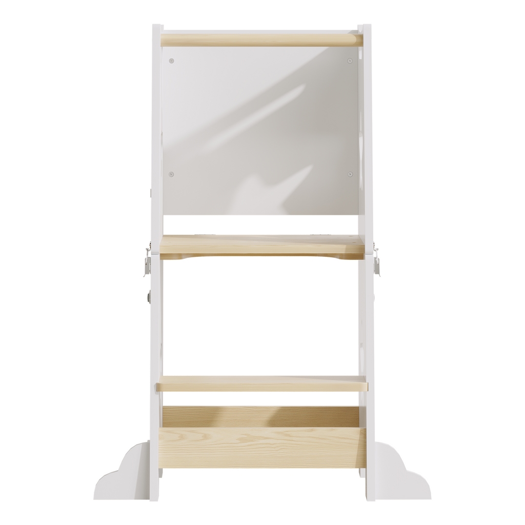 3-in-1 Toddler Kitchen Step Stool, Foldable Learning Standing Tower with Blackboard, Wooden Kitchen Stool Helper for Kids, 1-