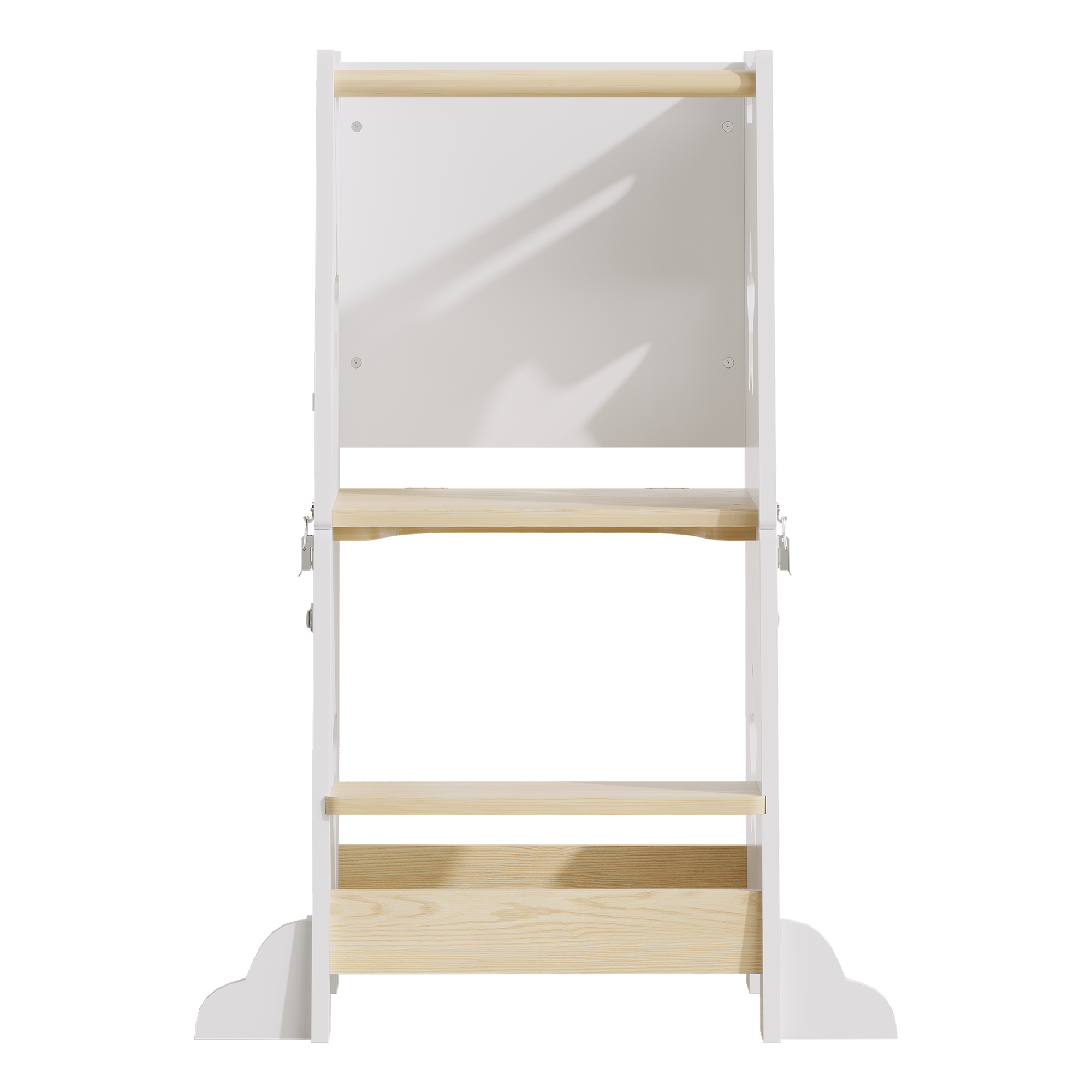 3-in-1 Toddler Kitchen Step Stool, Foldable Learning Standing Tower with Blackboard, Wooden Kitchen Stool Helper for Kids, 1-