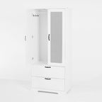 2 Door Wood Wardrobe for Bedroom with Hanging Clothing Rod inside the Cabinet and 2 Drawers for Storage Organization, Built-in induction light Multifunctional Closet with Mirror, White - Grand Goldman Shop