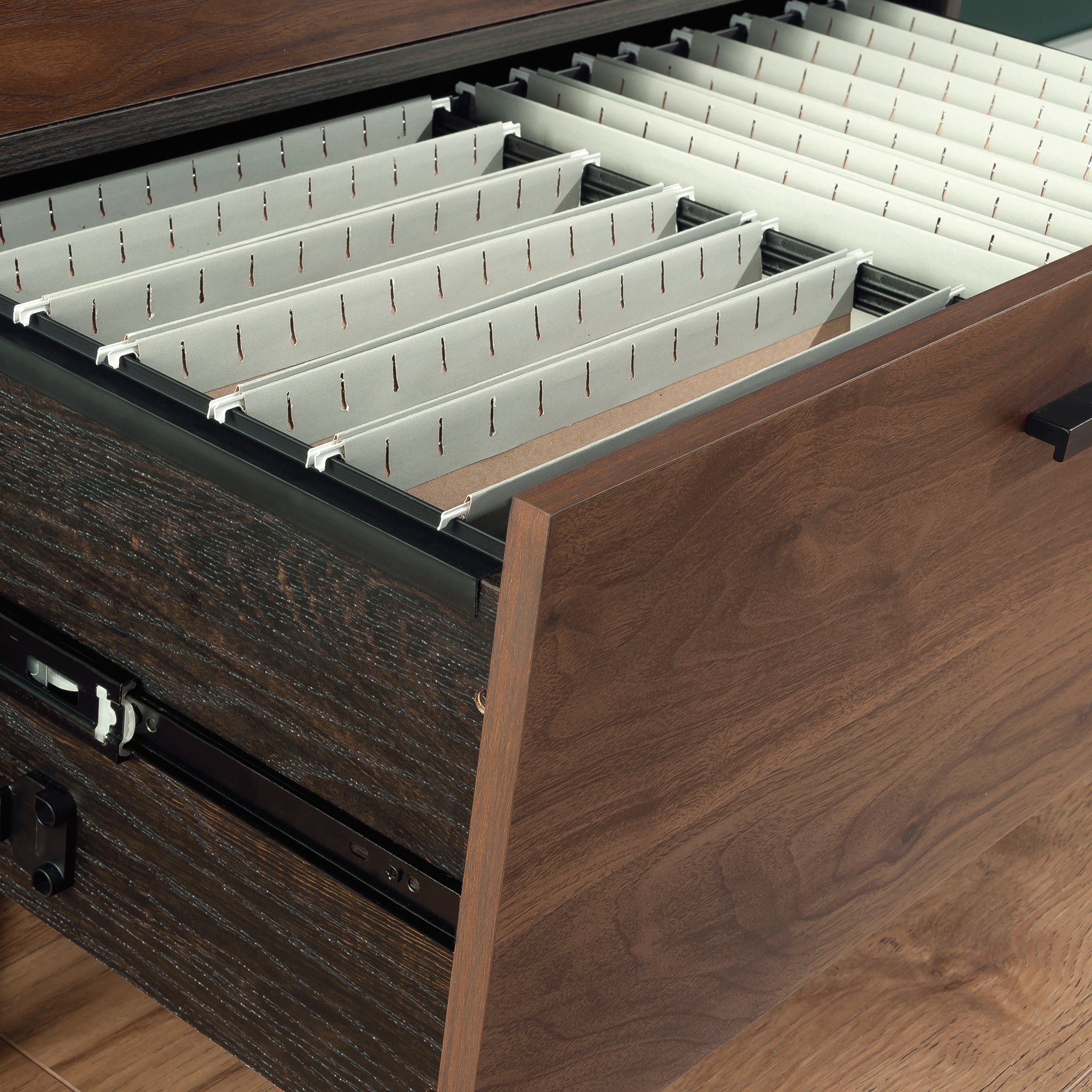 Lateral File with Modern Design, Dark Walnut finish - Grand Goldman