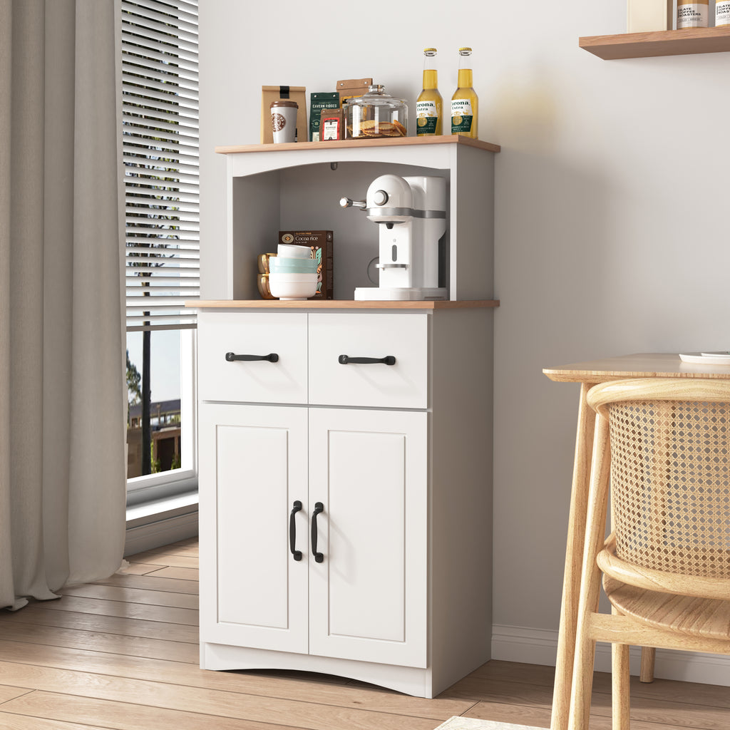 Wooden Kitchen Cabinet White Pantry Storage Microwave Cabinet with Storage Drawer - Grand Goldman Shop