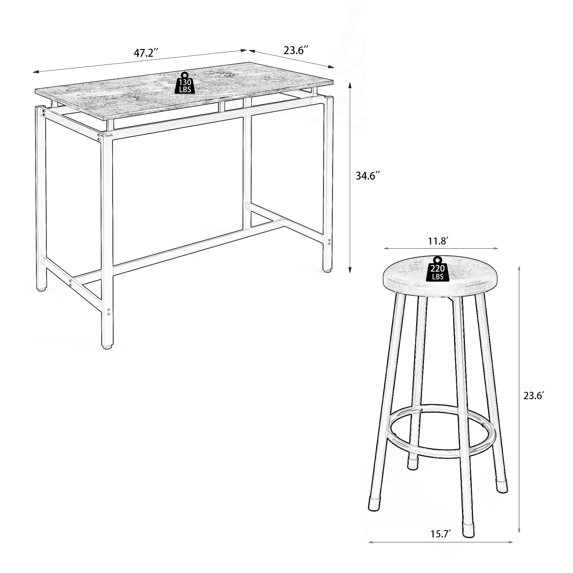 5-Piece Kitchen Counter Height Table Set, Bar Table with 4 Stools - Grand Goldman Shop