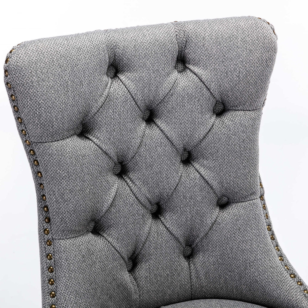 Nikki Collection Modern, High-end Tufted Solid Wood Contemporary Flax Upholstered Linen Dining Chair with Wood Legs Nailhead Trim 2-Pcs Set,Gray, SW6801GY - Grand Goldman Shop