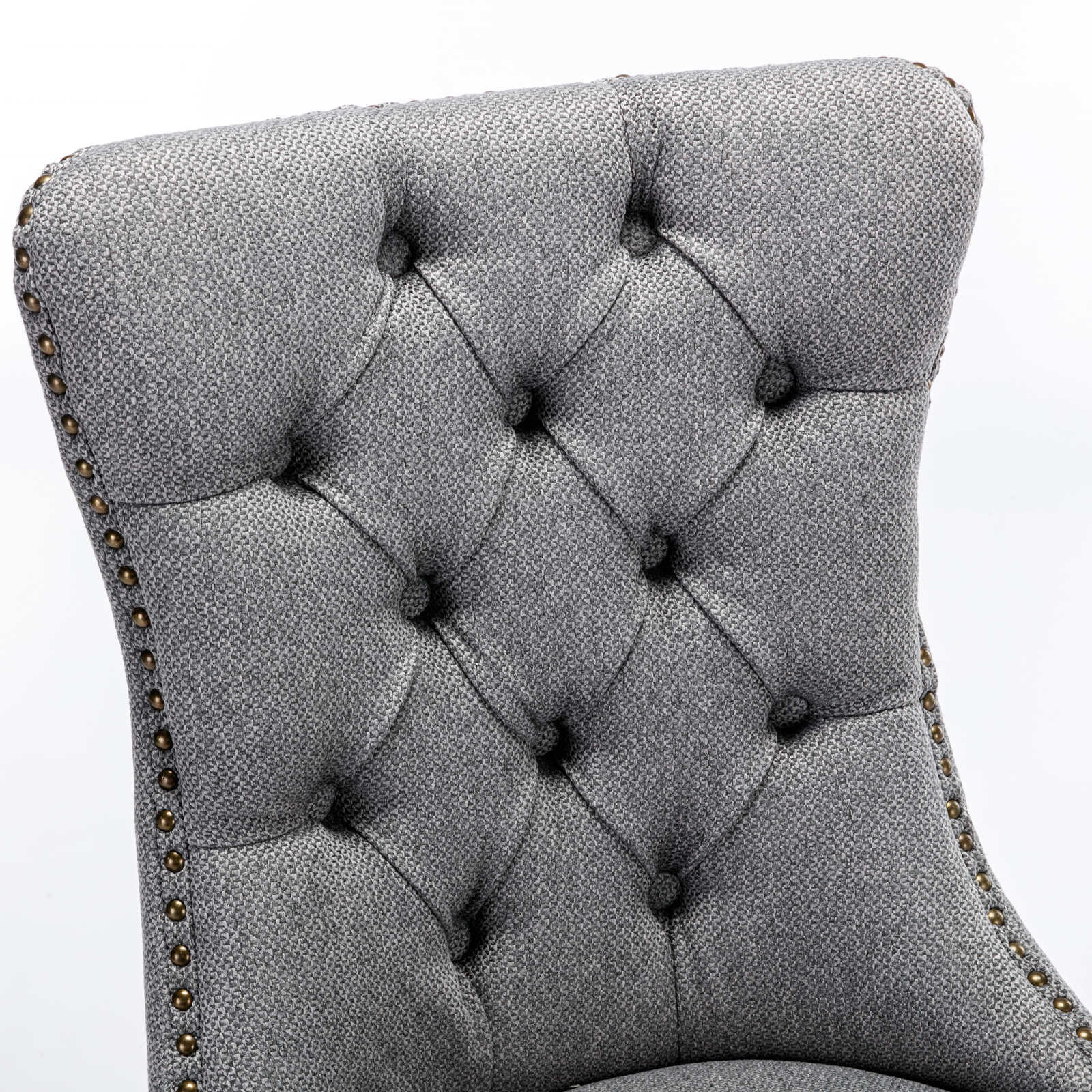 Nikki Collection Modern, High-end Tufted Solid Wood Contemporary Flax Upholstered Linen Dining Chair with Wood Legs Nailhead Trim 2-Pcs Set,Gray, SW6801GY - Grand Goldman Shop