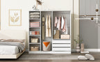 Doorless Wooden Storage Wardrobe for Dedroom with Shelves and 3 Drawers, White - Grand Goldman Shop