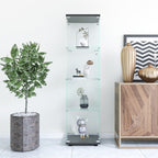 Glass Display Cabinet 4 Shelves with Door, Floor Standing Curio Bookshelf for Living Room Bedroom Office, 64.7'*16.7'*14.3', 