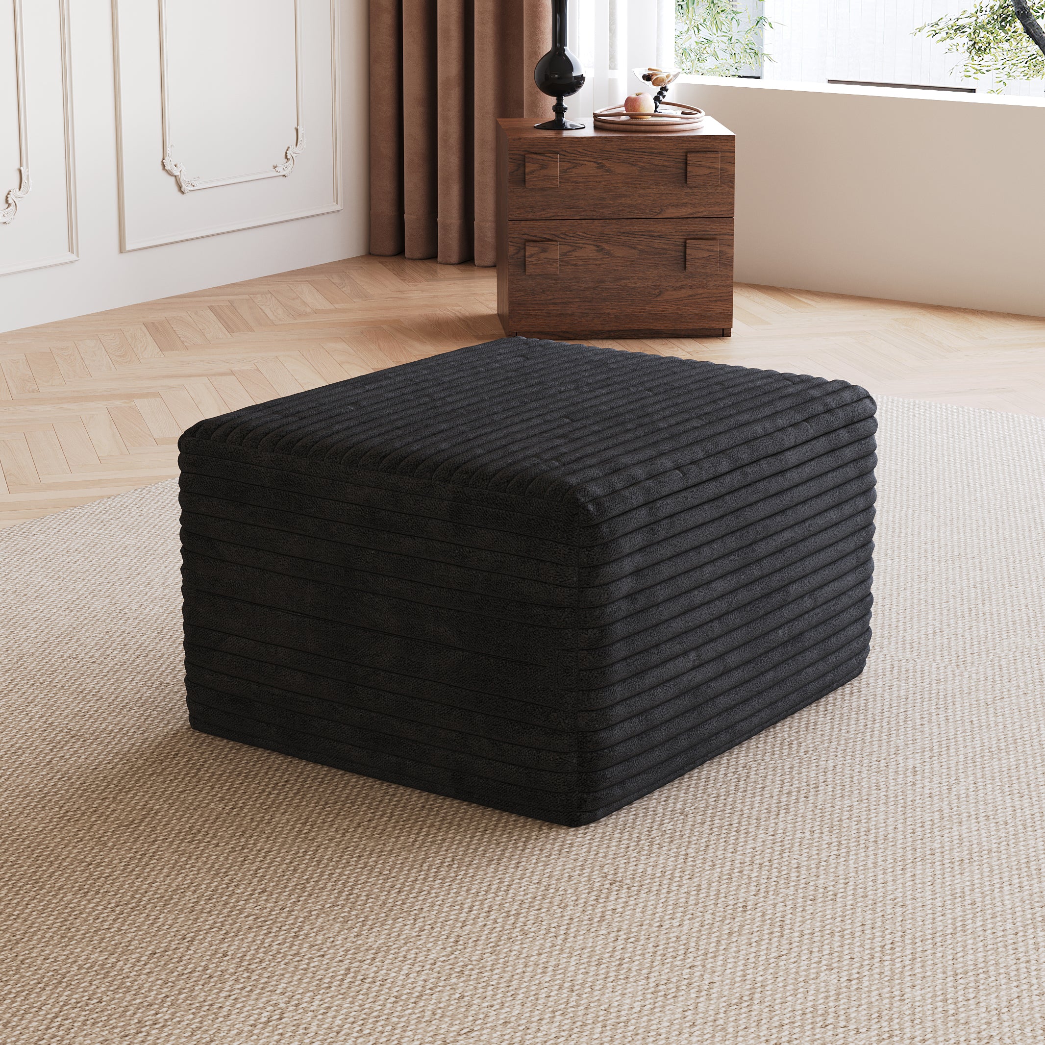 Sofa ottoman ,No Assembly Required,Black(Plush Corduroy Fabric) - Grand Goldman Shop