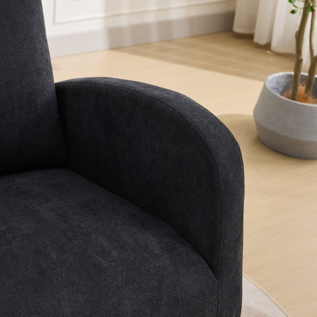 27.2'W Rocking Chair for Nursery, Polyester Glider Chair with High Back and Side Pocket, Rocking Accent Armchair with Rubber Wood Legs for Living Room/Bedroom.Black - Grand Goldman Shop