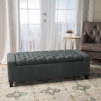 Contemporary Storage Ottoman with Tufted Top in Dark Grey Fabric - Grand Goldman Shop