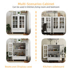 Minimalist White Buffet Cabinet with Double Glass Doors and Drawer, Modern Wooden Storage Sideboard Cupboard for Living room, Dining Room Hallway Entryway - Grand Goldman Shop