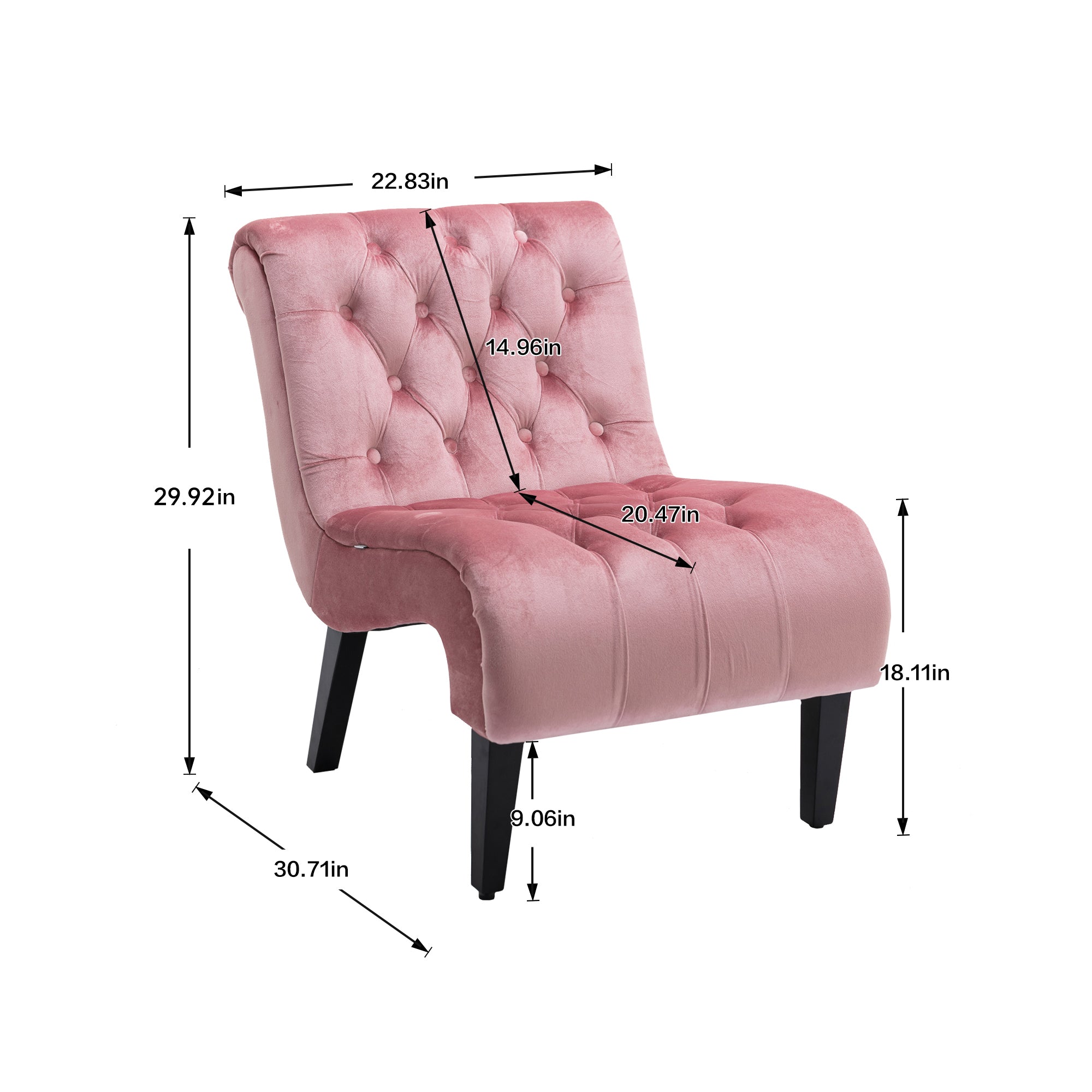COOLMORE Modern Velvet Armless Accent Living Room Chair / Leisure Chair,Upholstered Fabric Button Comfortable Chair with Wooden Legs for Bedroom, Living Room, Office (Pink Velvet) - Grand Goldman Shop