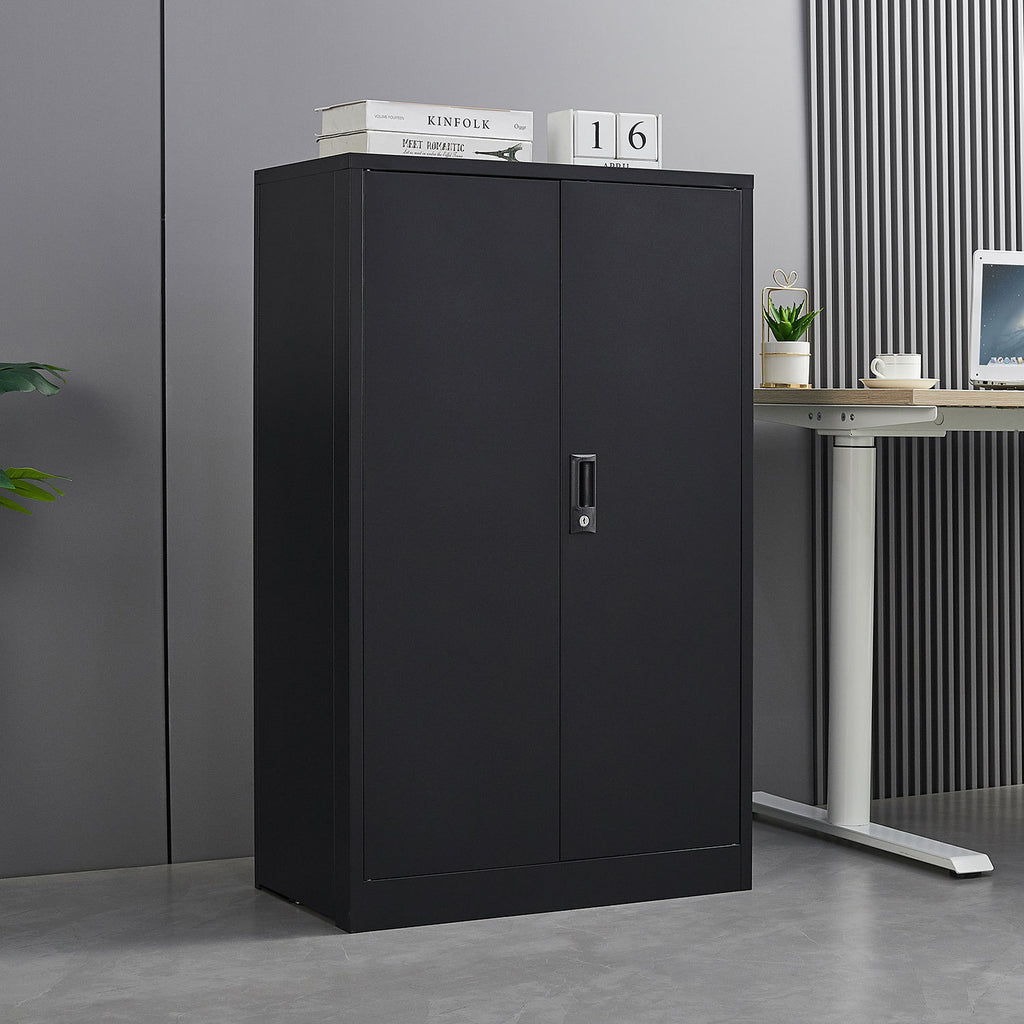 Black Metal Storage Cabinet with Locking Doors and Adjustable Shelf, Folding Filing Locker for Home Office, School, Garage, S