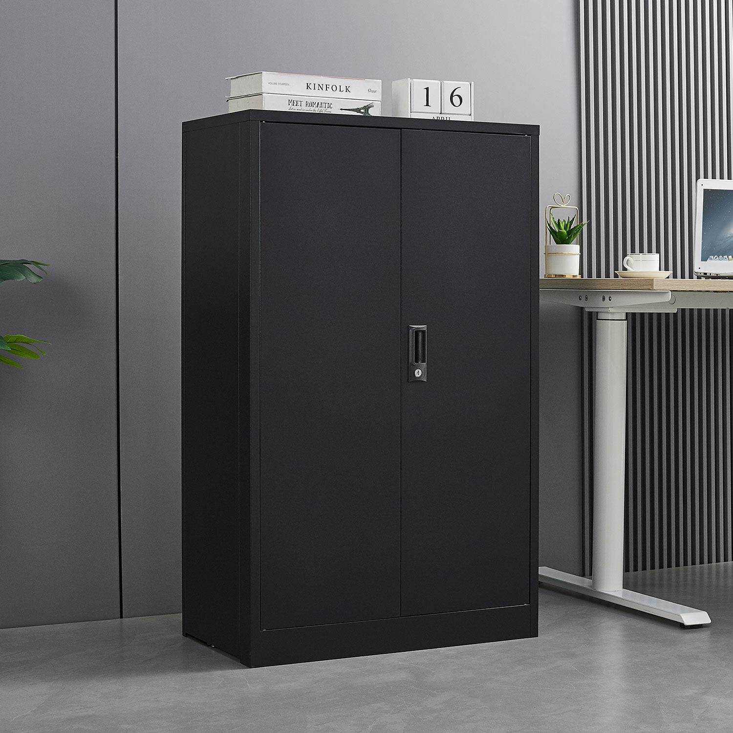 Black Metal Storage Cabinet with Locking Doors and Adjustable Shelf, Folding Filing Locker for Home Office, School, Garage, S