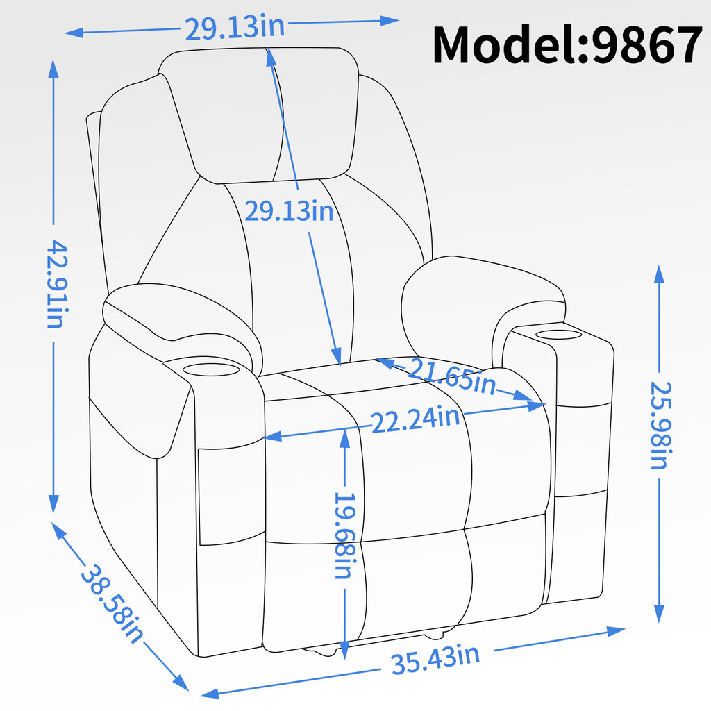 Up to 350 LBS Chenille Power Lift Recliner Chair, Heavy Duty Motion Mechanism with 8-Point Vibration Massage and Lumbar Heating, USB and Type-C Ports, Stainless Steel Cup Holders, Blue - Grand Goldman Shop