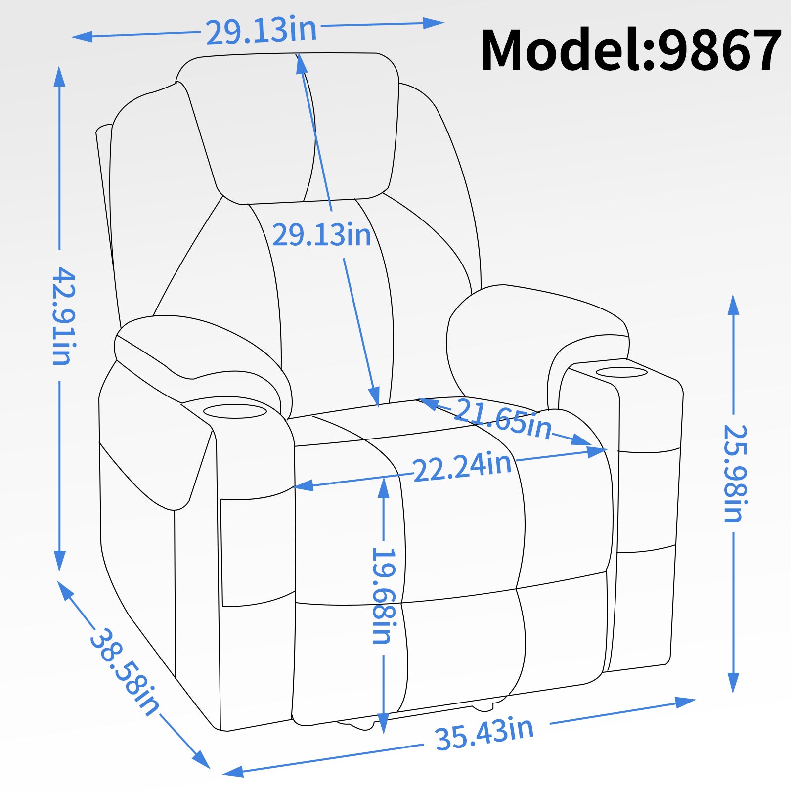 Up to 350 LBS Chenille Power Lift Recliner Chair, Heavy Duty Motion Mechanism with 8-Point Vibration Massage and Lumbar Heating, USB and Type-C Ports, Stainless Steel Cup Holders, Blue - Grand Goldman Shop