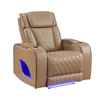 Fortuner Power Reclining 3Pc Living Room Set in Caramel Faux Leather with LED Lights, Massage Function, Bluetooth Speakers and Wireless Charging - Grand Goldman Shop