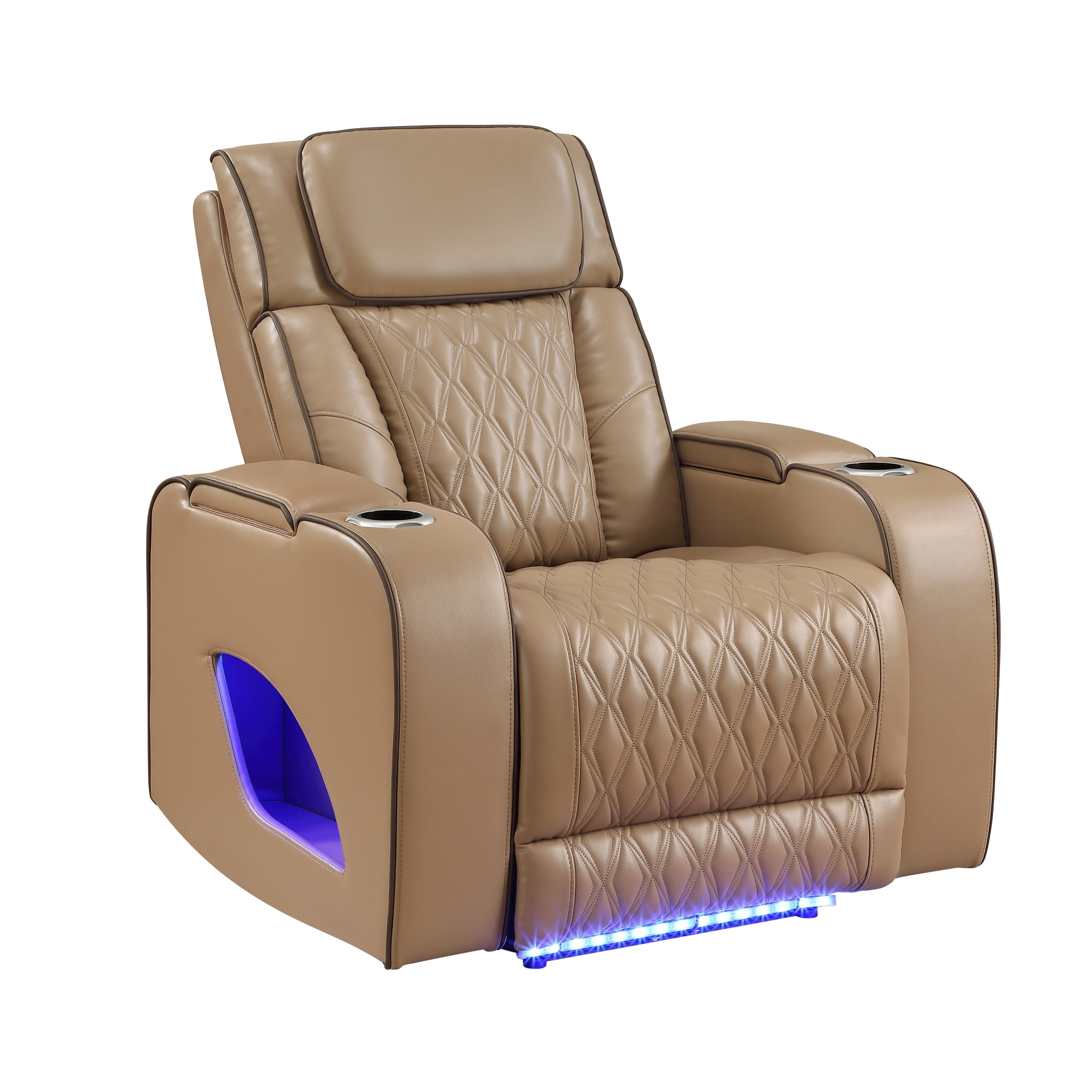 Fortuner Power Reclining 3Pc Living Room Set in Caramel Faux Leather with LED Lights, Massage Function, Bluetooth Speakers and Wireless Charging - Grand Goldman Shop
