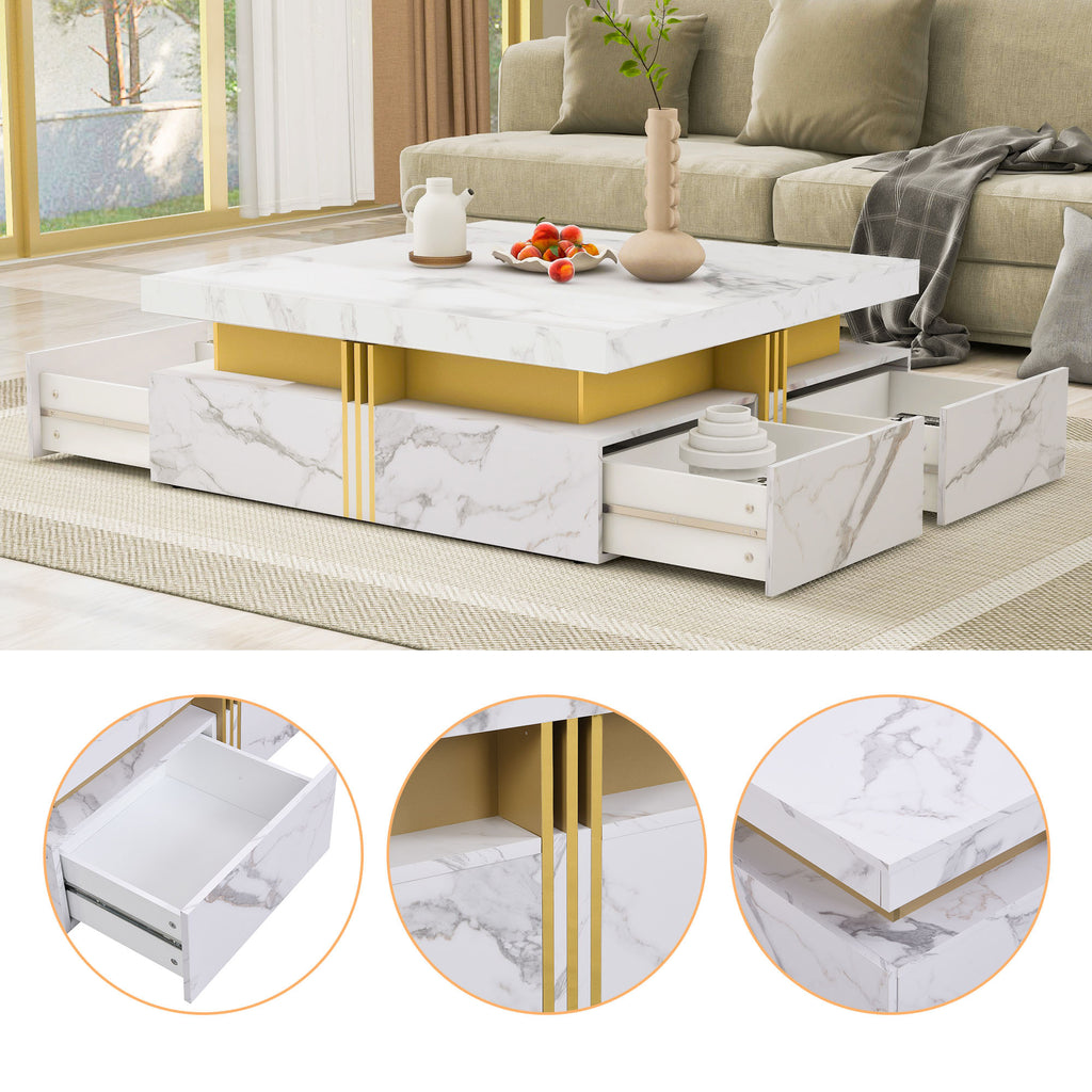 Modern White Square Storage Coffee Table with 4 Drawers - Grand Goldman Shop