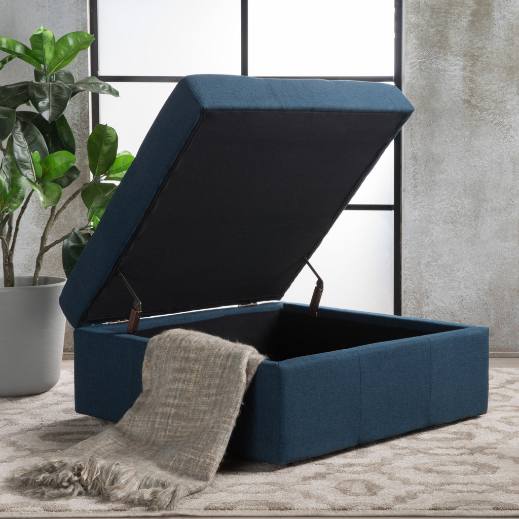 Flip-Top Ottoman with Tufted Waffle Stitch and Rolling Casters, Navy Blue - Grand Goldman Shop