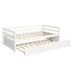 White Twin Daybed with Trundle Frame Set, Pine Wood and MDF, 76''L x 41.7''W x 25.9''H - Grand Goldman Shop
