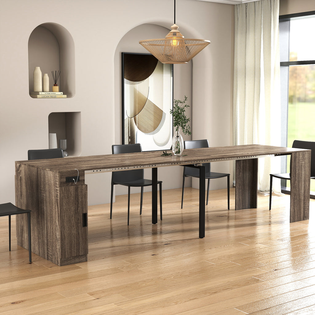 Modern Multifunctional Extendable Dining Table with Outlet, Space Saving Expanding Table with Storage for Party, Weddings, Meetings, Celebrations - Grand Goldman Shop