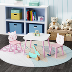 Kids Table and Chair Set, 3-Piece Wooden Toddler Desk with Animal Backrest, Activity Table for Drawing, Learning,Playroom or 