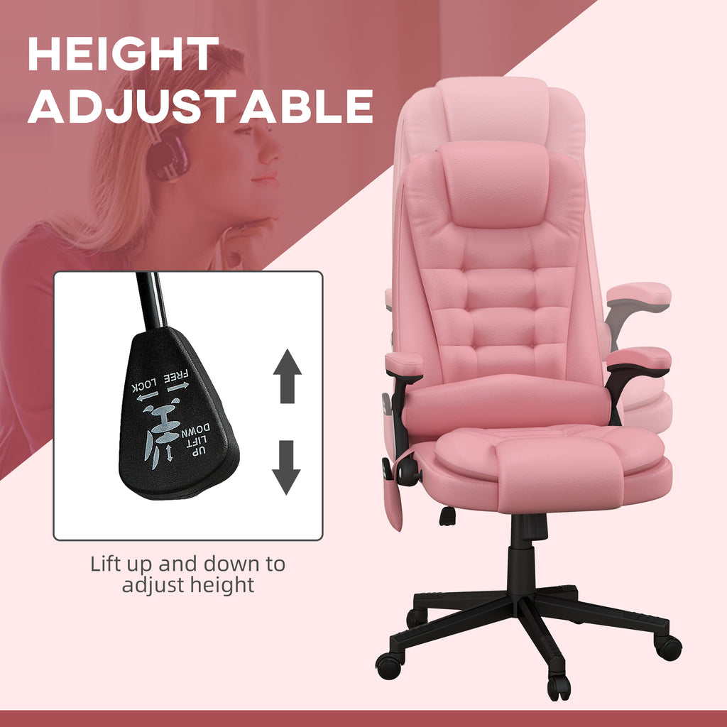 HOMCOM High Back Vibration Massage Office Chair with 6 Vibration Points, Heated Reclining PU Leather Computer Chair with Armr