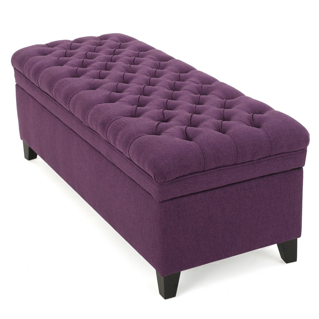 Juliana Storage Ottoman Purple Fabric with Birch Legs 50x20.5x18.3 Inch - Grand Goldman Shop