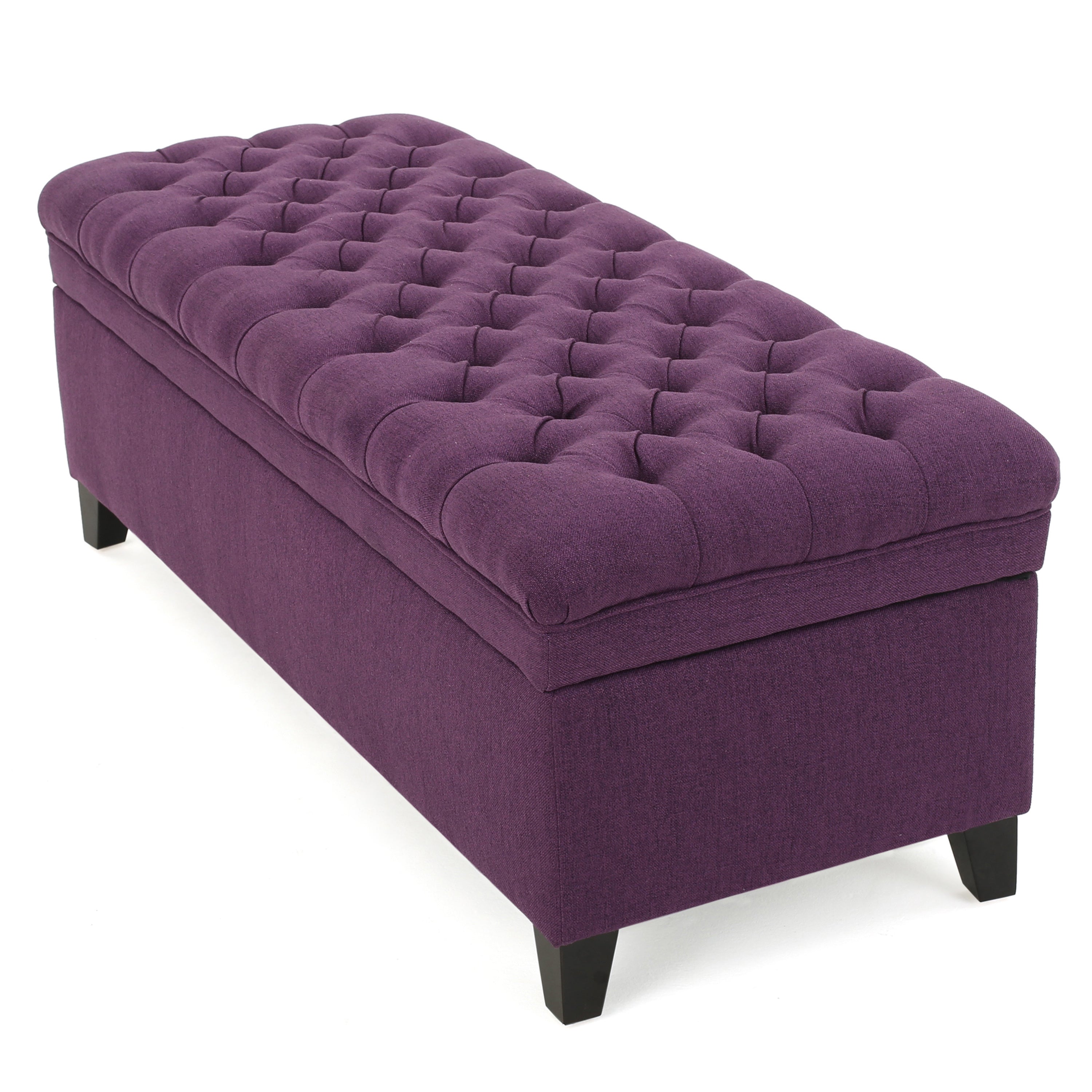 Juliana Storage Ottoman Purple Fabric with Birch Legs 50x20.5x18.3 Inch - Grand Goldman Shop