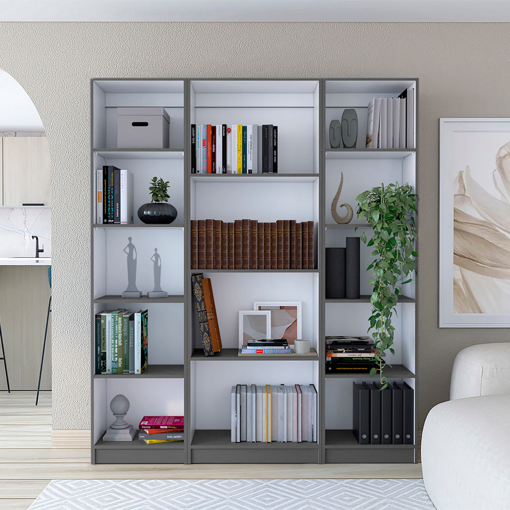 Davie 3 Piece Home Bookcase set, 60' Wide with 14 Shelves ,  Living Room Set Set Matt Gray - White - Grand Goldman