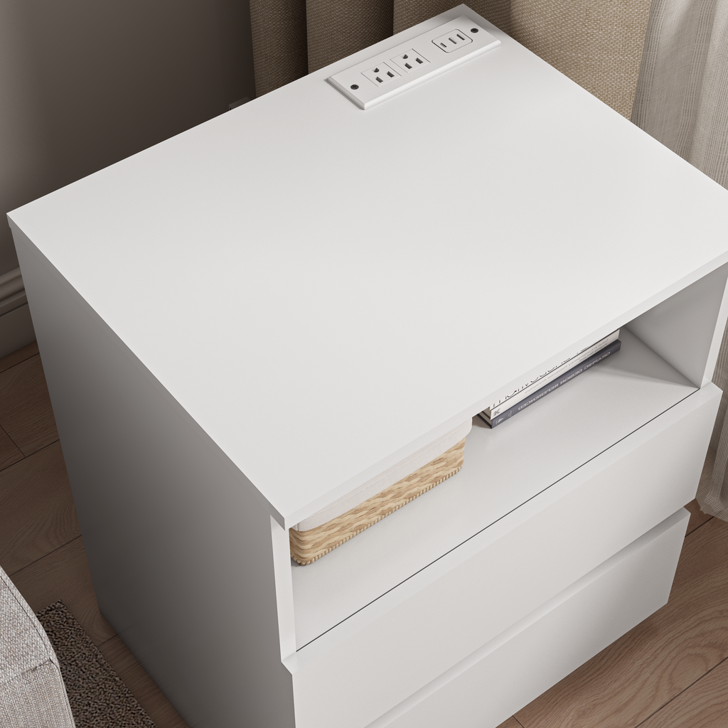 (Set of 2)End Table with Fast USB C Charging Station, Sofa Side Table with 2 Drawers, Large Storage Modern Wood Storage Cabinet for Living Room,Bedroom,Office, White - Grand Goldman Shop