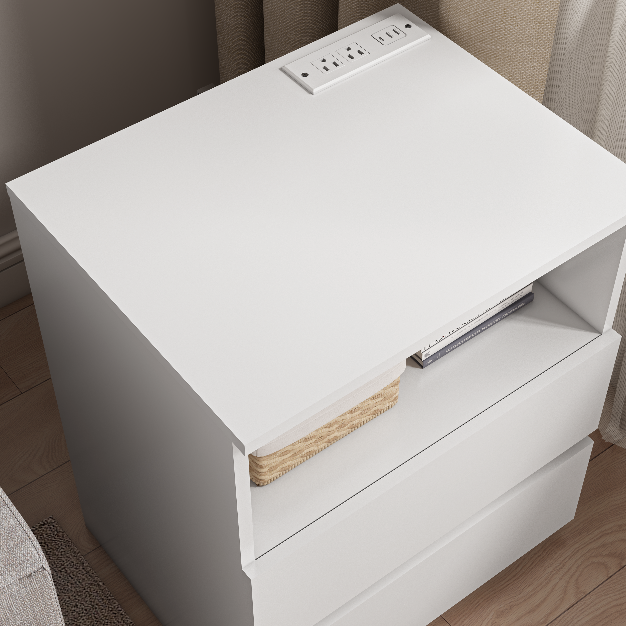 (Set of 2)End Table with Fast USB C Charging Station, Sofa Side Table with 2 Drawers, Large Storage Modern Wood Storage Cabinet for Living Room,Bedroom,Office, White - Grand Goldman Shop