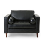 Sophisticated Faux Leather Club Chair with Birch Wood Legs in Black, 44.75 x 33.25 x 33.50 inches - Grand Goldman Shop