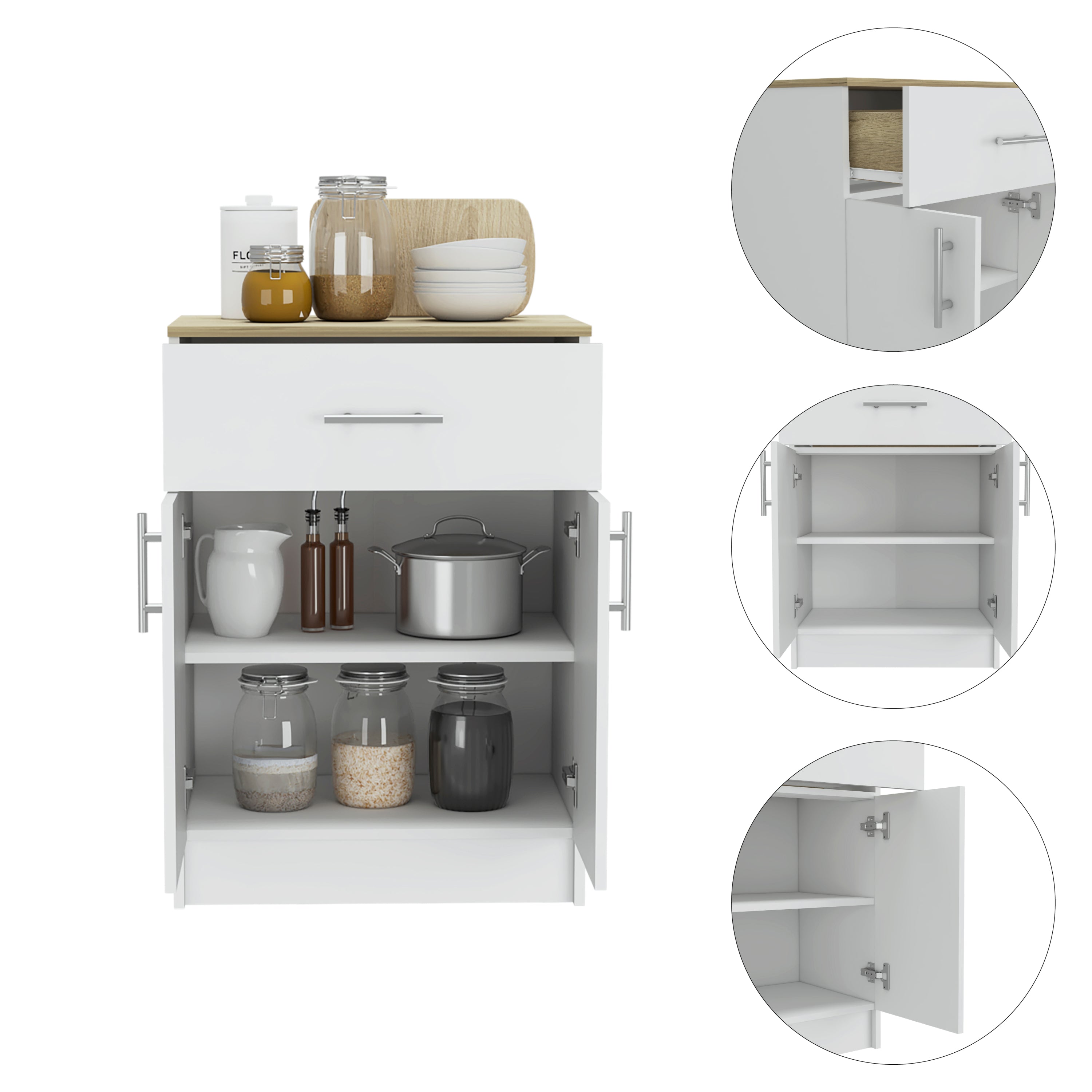 Mayorca Multistorage Pantry Cabinet, One Drawer, Two Interior Shelves -White / Light Oak | Premium Home Decor - Grand Goldman