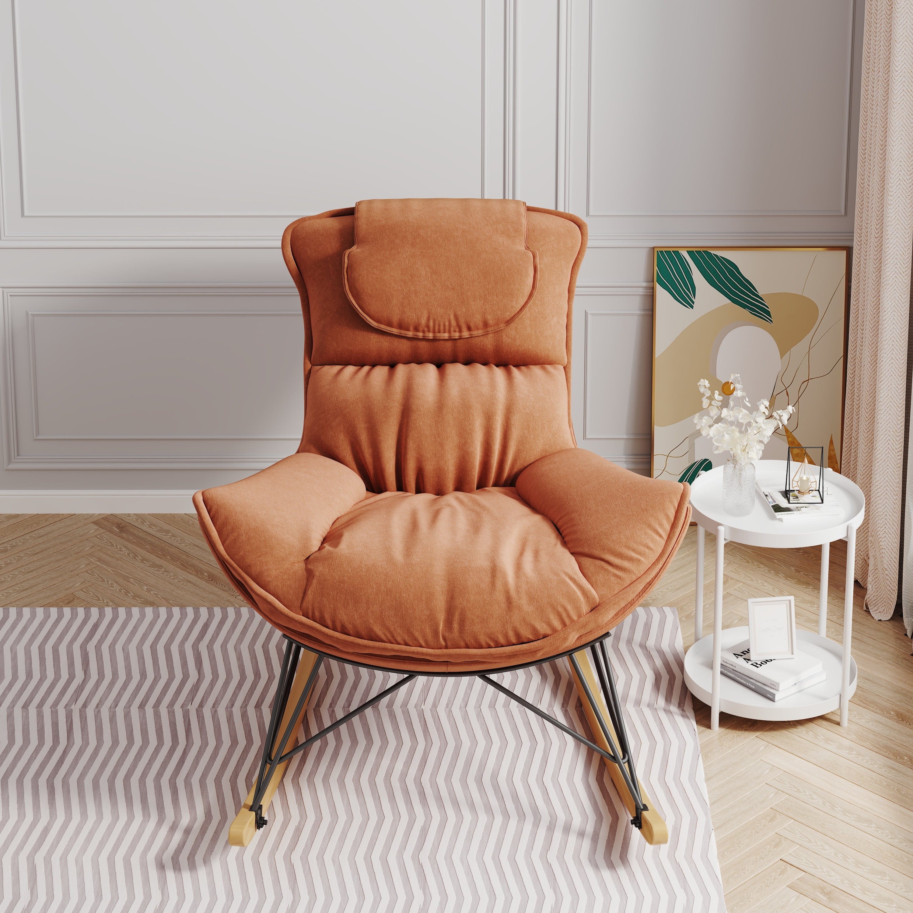 Leisure sofa single rocking chair, light luxury sofa chair, balcony leisure area single chair, comfortable and breathable characteristic chair, detachable and washable seat cushion (Color: Brown) - Grand Goldman Shop