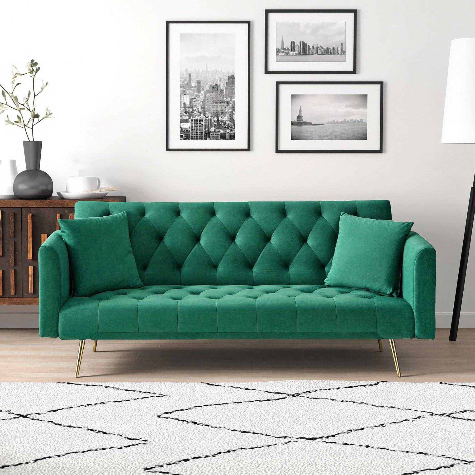 71 inch convertible love seat sofa, American retro  green velvet, suitable for small living room, bedroom, office - Grand Goldman Shop