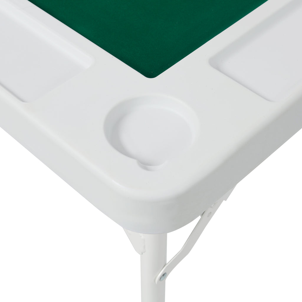 Square Folding Card Table, Mahjong Table with Green Felt,Chip Trays and Cup Holders, Portable Domino Tables for 4 Players, Ca