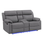 Blanche Grey 2PC Reclining Sofa and Loveseat with LED Lights and Speakers in Grey Upholstered Fabric, Medium Firm Seating, Includes Console Storage and Integrated Speakers - Grand Goldman Shop