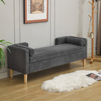 65.35'Wide Upholstered Flip-top Storage Accent Bed Bench, Corduroy Footrest Ottoman with Armrests&Backrest&2 Bolster Pillows Wood Legs for Living Room, End of Bed, Hallway, Entryway Bedroom. Charcoal - Grand Goldman Shop