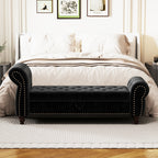 64.5' Bed Bench for Bed Room Nails Tufted Chaise of Lounge with Storage Velvet Upholstery Black - Grand Goldman Shop