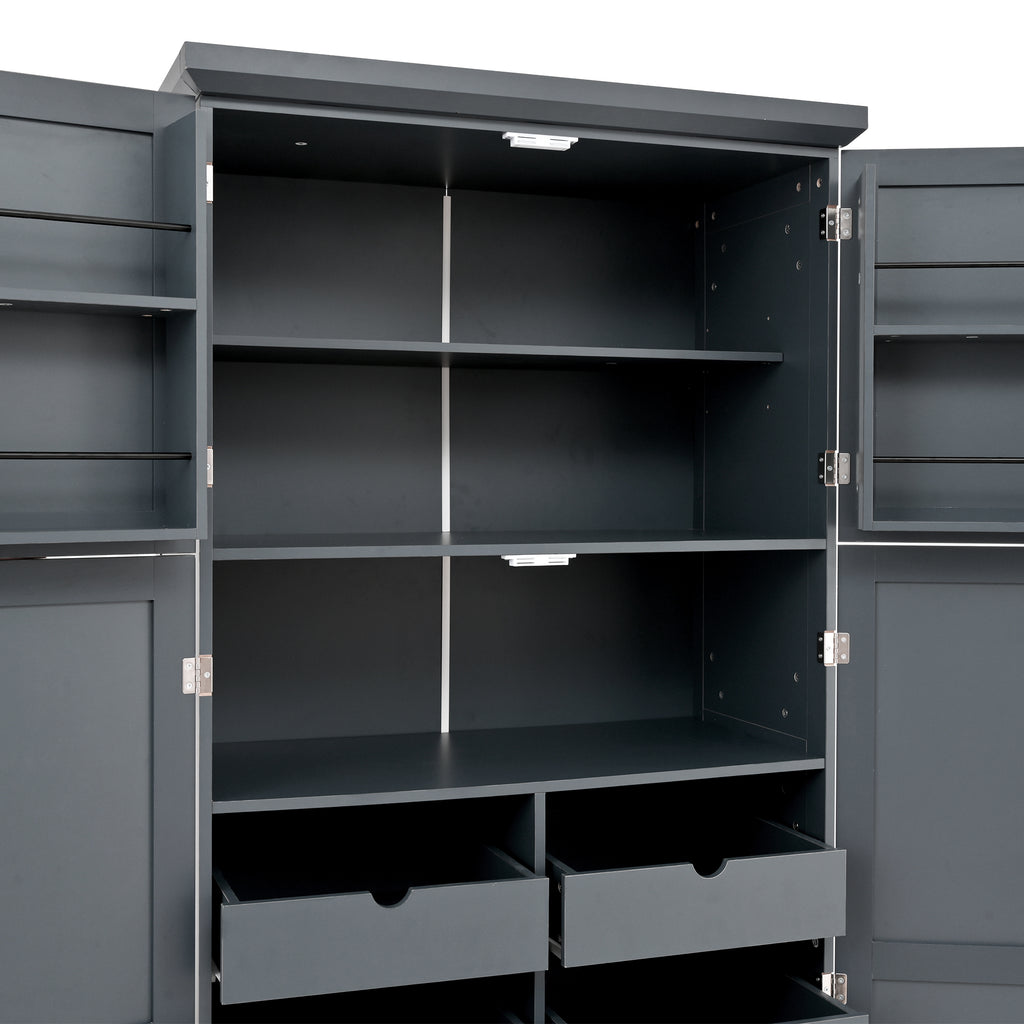 [Assembly Video Provided] TOPMAX 35.5x17.6x70.9inch Freestanding Kitchen Pantry Cabinet, Tall Storage Cabinet with 4 Doors, 2 Door Shelves, 8 Pull-out Trays and Adjustable Shelf for Dining Room, Gray - Grand Goldman Shop