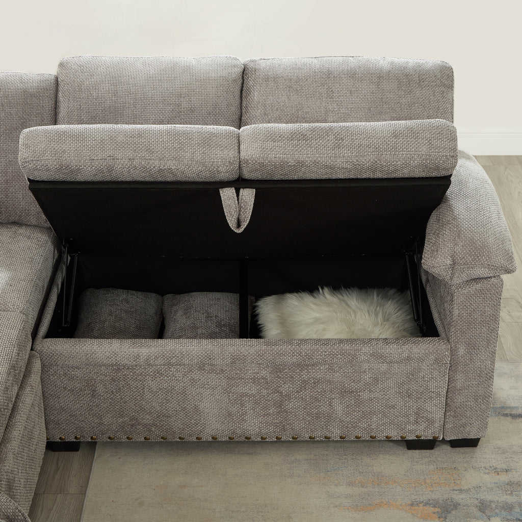 97 Inch L-Shaped Corner Sectional Sofa Couch with Storage Ottoman,Chenille Fabric Couch with 7 Seats & 2 Pillows for Living Room, Modern, Small Space, Easy Assembly,Grey - Grand Goldman Shop