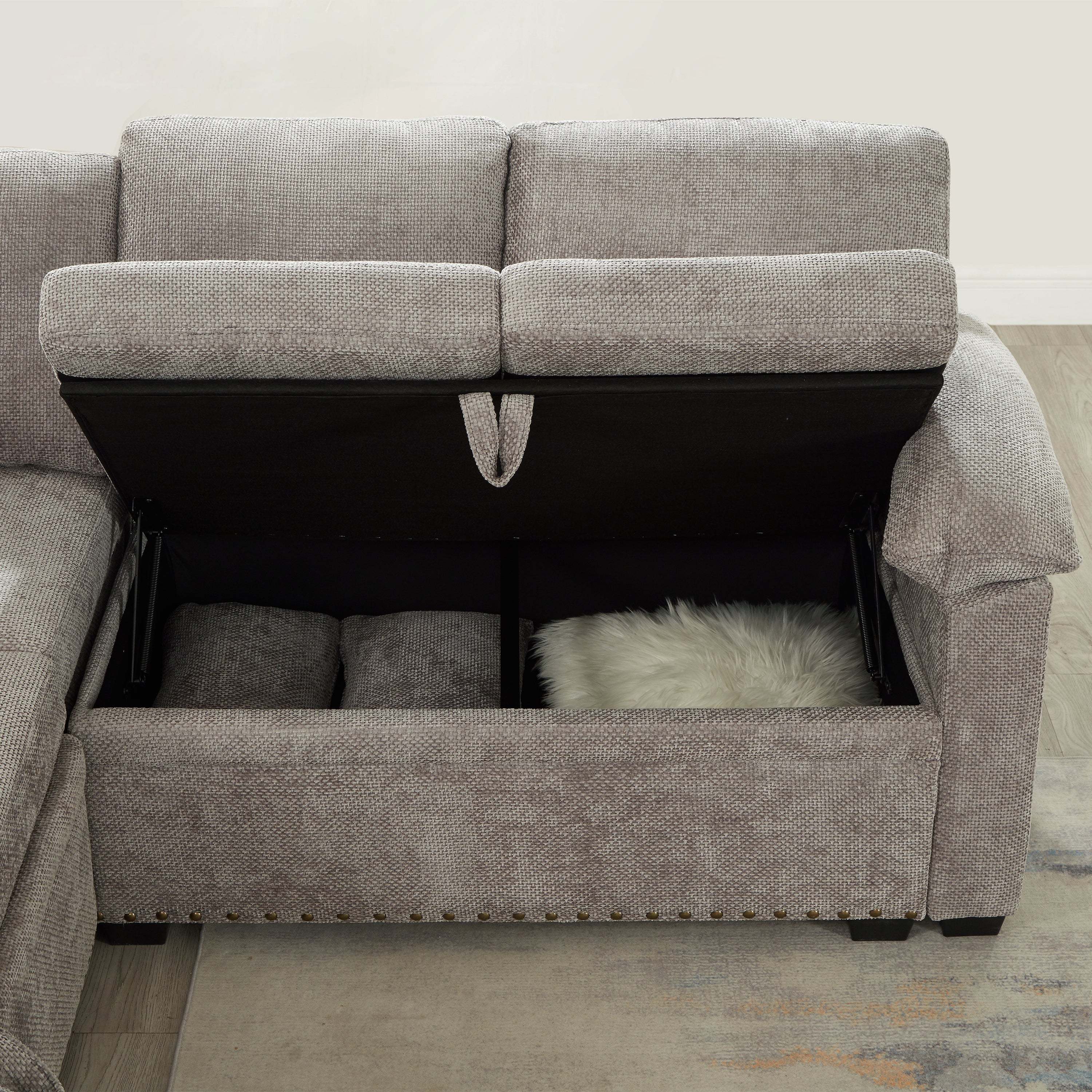 97 Inch L-Shaped Corner Sectional Sofa Couch with Storage Ottoman,Chenille Fabric Couch with 7 Seats & 2 Pillows for Living Room, Modern, Small Space, Easy Assembly,Grey - Grand Goldman Shop