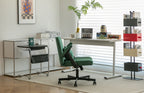 Green Velvet Criss Cross Armrest Office Chair with Wheels - Modern for Home Office, Meditation & Creative Work - Grand Goldma