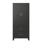 71' Tall Metal Wardrobe Cabinet with 2 Drawers and Hanging Rod, 2 Doors Wardrobe Closet with Shelf for Bedroom, Office, Laundry Room,Entryway ,Foyer,Guesthouse (Black) - Grand Goldman Shop