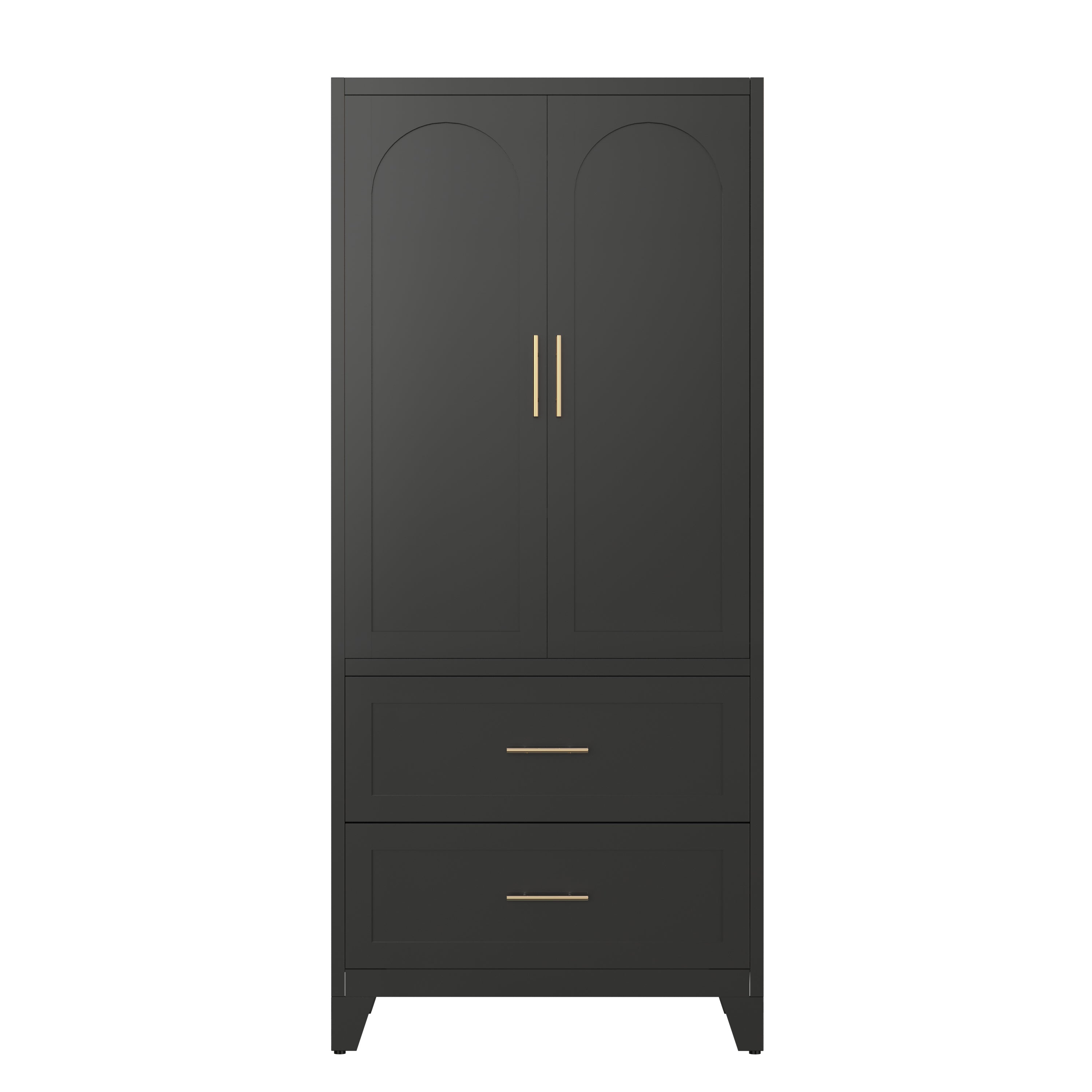 71' Tall Metal Wardrobe Cabinet with 2 Drawers and Hanging Rod, 2 Doors Wardrobe Closet with Shelf for Bedroom, Office, Laundry Room,Entryway ,Foyer,Guesthouse (Black) - Grand Goldman Shop